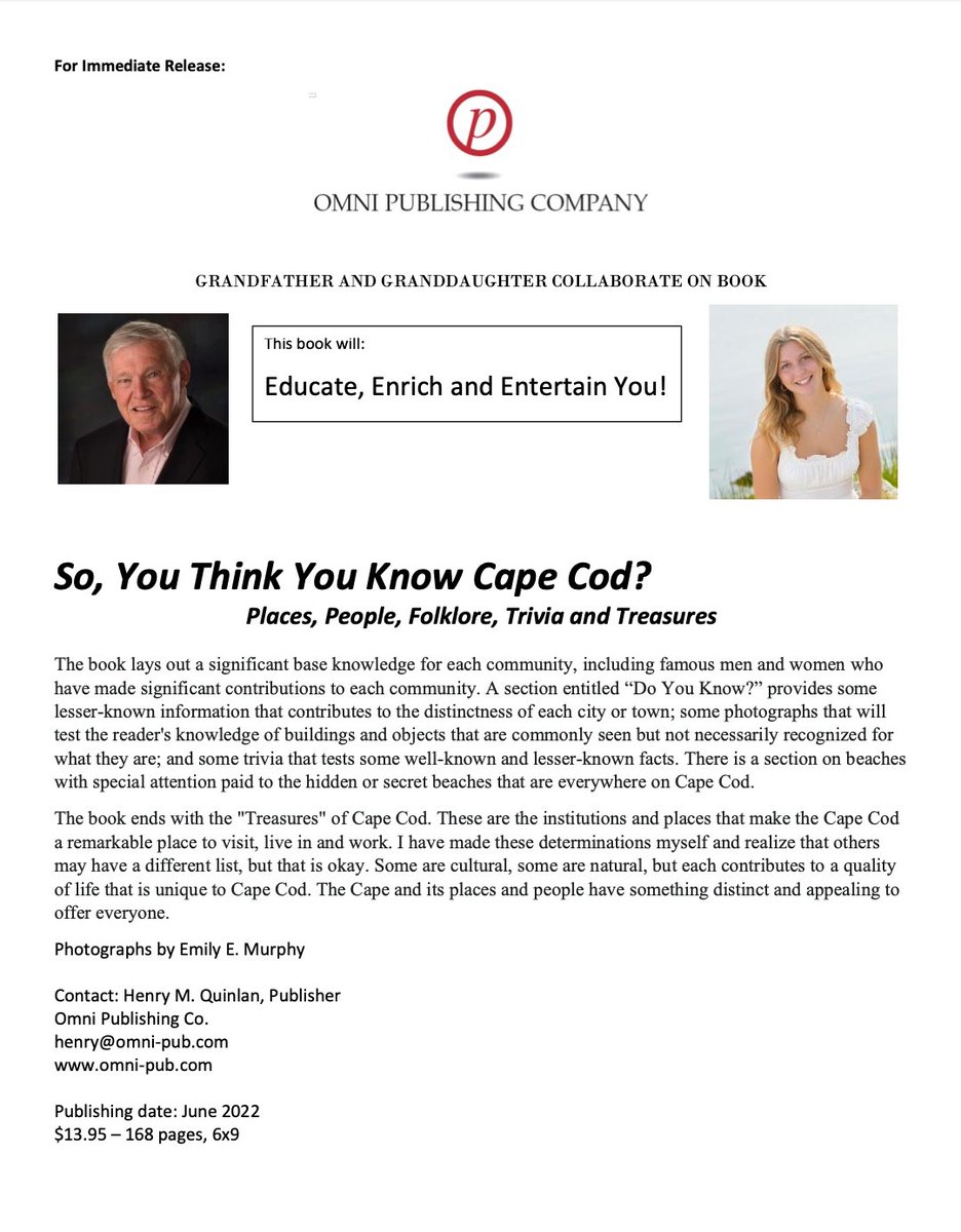 My new book, "So, You Think You Know Cape Cod?" is available now! Order your copy @ omni-pub.com. 

#CapeCodHistory #CapeCodTrivia #NewEnglandAuthors

<a href="/PeytonWLambton/">Peyton Lambton</a> <a href="/wrenmeyers/">Wren Meyers</a> <a href="/ClaudiaBerbeo/">claudiaberbeo</a> <a href="/CapeCodsFinest/">CapeCodsFinest</a> <a href="/capecodgurl/">katherine</a> <a href="/CapeCodNews/">Cape Cod Barometer</a>