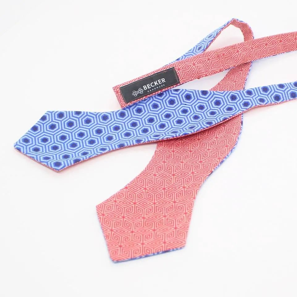 BeckerHandmade's tweet image. Bright pink and blue, patterned, pointed self tie bow tie! 
#BeckerHandmade instagr.am/p/CiNTj_2gH43/