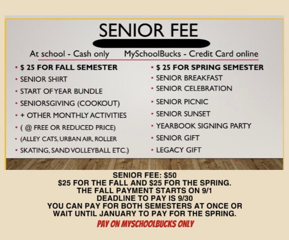 Senior Fees are now available to pay on MySchoolBucks‼️