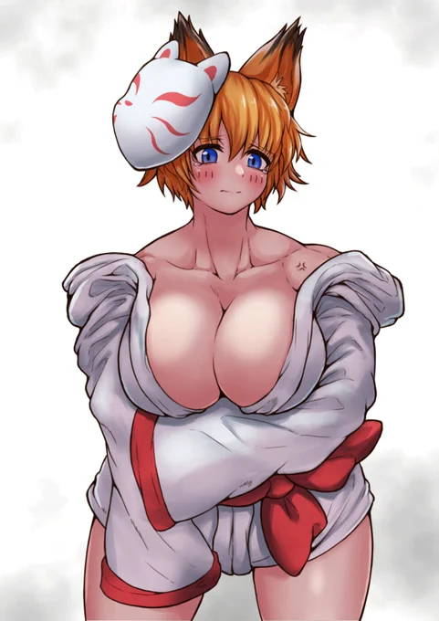 おっぱいを見せるのは恥ずかしい狐の女の子 