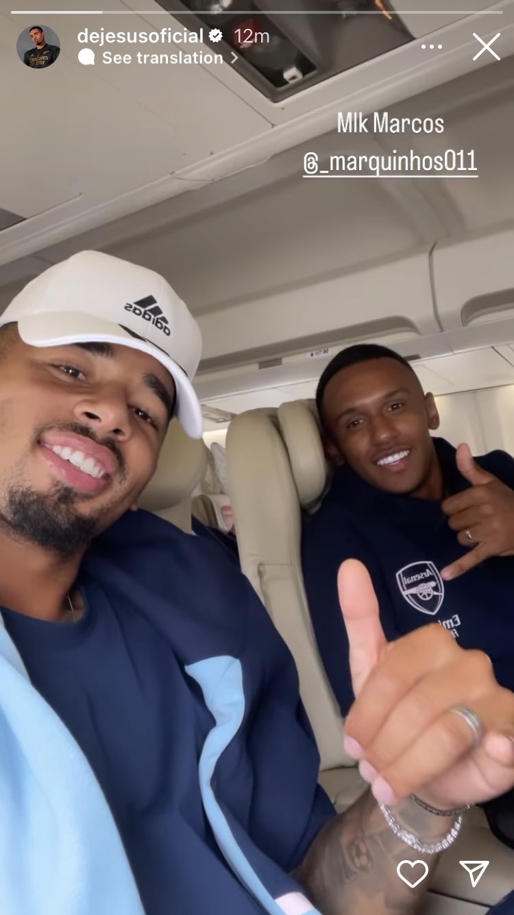 Afcstuff Gabriel Jesus On Instagram Story With Marquinhos Travelling To Switzerland Ahead Of Arsenal S Opening Europa League Match Against Fc Zurich Tomorrow Afc T Co Kvicre3mtq Twitter