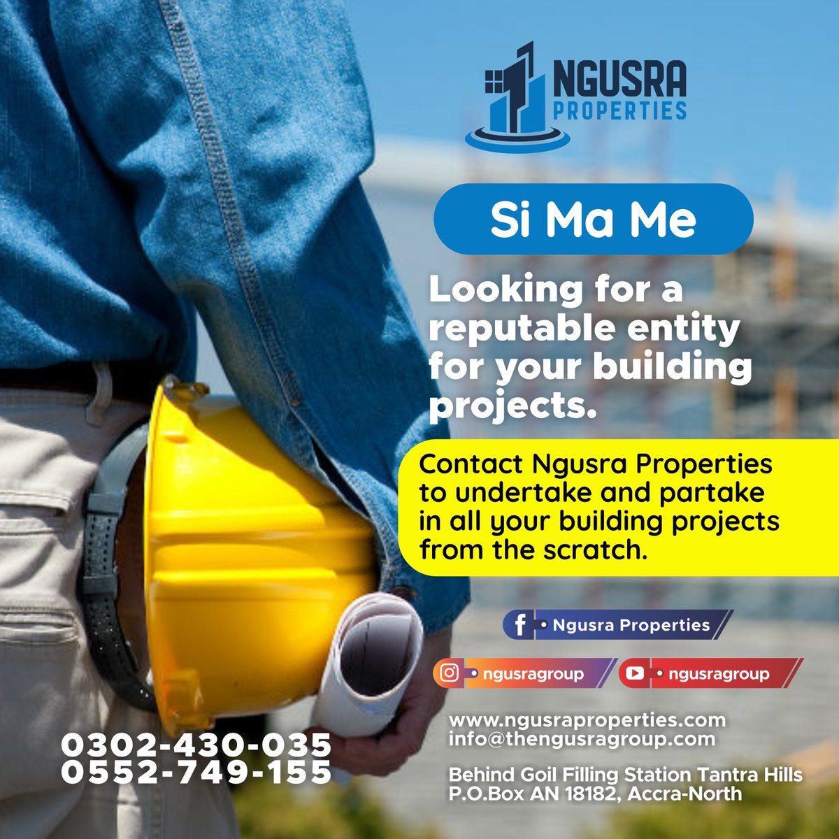 ngusragroup's tweet photo. "Si Ma Me" (Build for me)  is one of the most sought-after projects. We take away the strain and stress of securing litigation-free property and building a house from start to finish. 

#properties #customerservice https://t.co/zReoz9H4mO