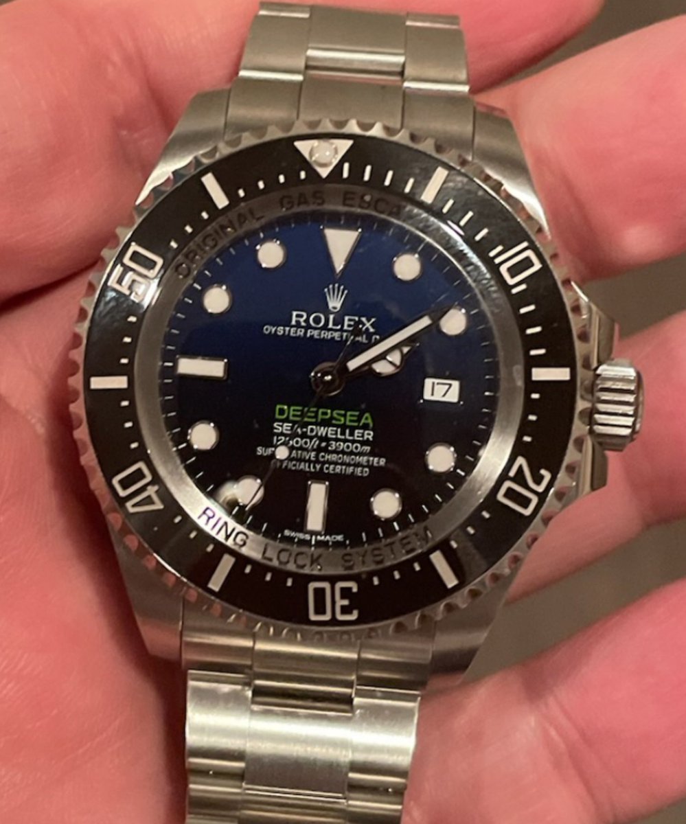 Rolex Deep Sea James Cameron 
First Series 
Ref.116660,Black and Blue Dial 
With green for the diver Collectors.
#Rolex #sport #deepsea #jamescameron  #explorer2 #gmt  #watchesoftheday #orologio #pilotlife #doctors #Fashion #Moda #Lamborghini #Ferrari #Porsche #Maserati #watches