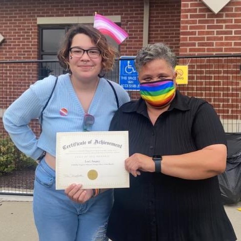 At the Coralville Pride Festival this past weekend, our LGBTQ+ Youth Center Director, Lori Ampey, was presented with an award for her work at the Center. We are so grateful to Lori for her devotion and commitment to serving LGBTQ+ youth. Congrats, Lori!
