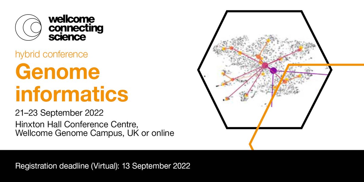 eventsWCS's tweet photo. 🧵[1/2] Virtual places for #GI2022 are available until 13 Sept 2022! ⏰

Join us online to hear the latest on #informatic advances relevant to comparative and #evolutionary genomics. 🖥️

Register ➡️https://t.co/PoIHUnZxAm
📅21-23 September 
#GenomeInformatics #Bioinformatics https://t.co/xAqFbwDbCd
