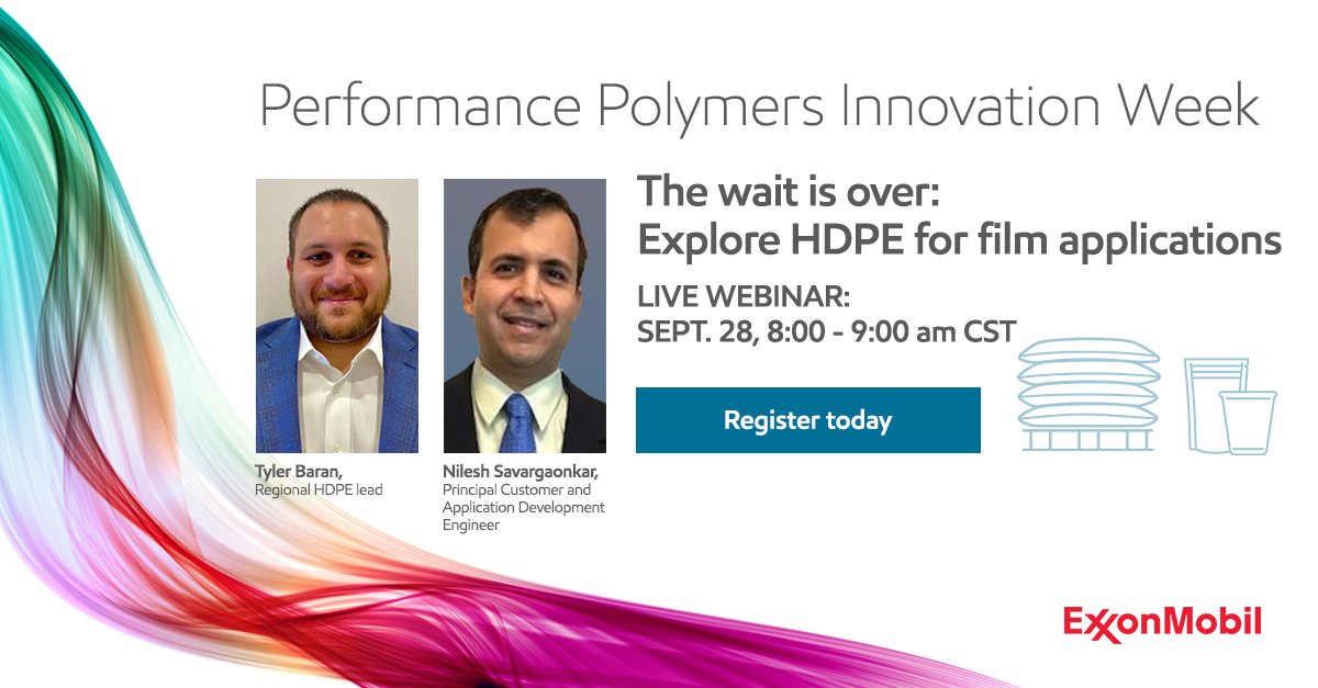 XOM_Chemical's tweet photo. Get a sneak peek at our new #HDPE platform that addresses the need for mono material solutions in food packaging and high stiffness in various film packaging applications. https://t.co/700JiZAyME
#performancepolymers #polyethylene #foodpackaging https://t.co/vZSON25Twb