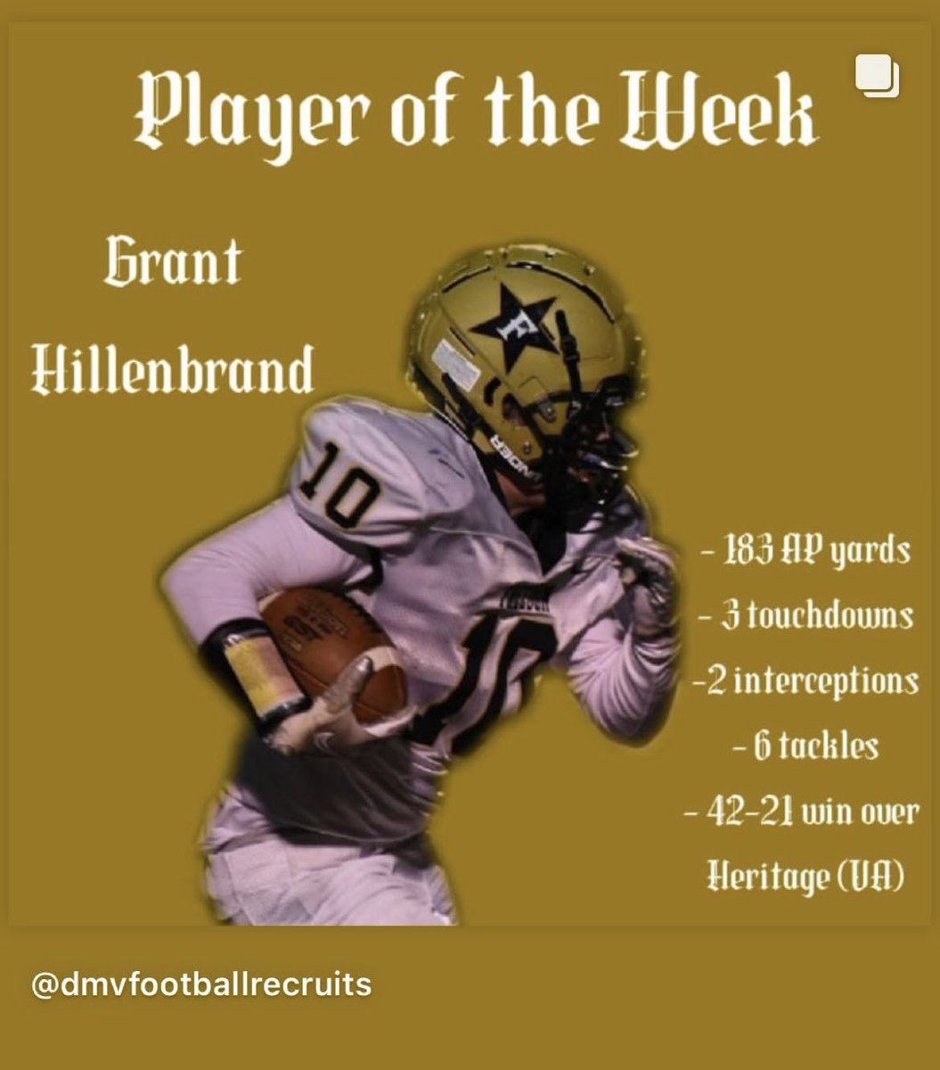 GrantHillenbra3's tweet photo. Grateful to be named DMV player of the week, more to come forward‼️@CoachBarnisky @PrepRedzoneVA @andrejones1185 @CoachP_eterson @DLRunStoppers @CoachShanahan_ @CoachTCaso @Coach_BHarris @OleSonSports @PlayBookAthlete @CoachTabacca @VaPrepsRivals @RivalsFriedman @DmvSportsLive6 https://t.co/rR3tFb5PfL