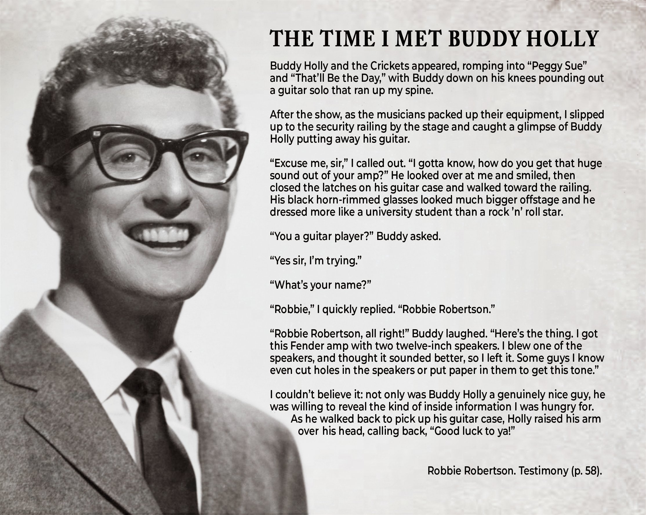 Robbie Robertson on Buddy Holly would have been 86. Here's a little story about the time we met. Happy #BuddyHolly. https://t.co/3gqKxdfAkS" / Twitter