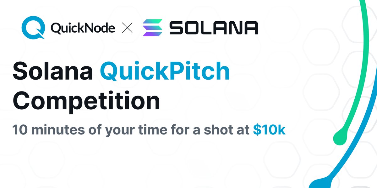 QuickNode's tweet image. We are hosting a @solana pitch competition with a 1st place prize 🏆 of $10,000 on Twitter Spaces, on Sept 28th. 

🕐Spend 10 minutes for a shot at winning $10k, and build hype around your startup/project to make hiring/fundraising easier.

Apply here!
quiknode.typeform.com/to/KrUSVCf4