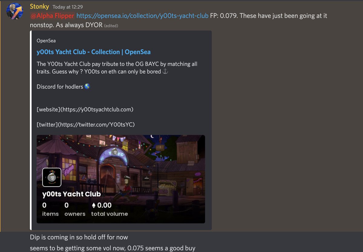 AlphaProfitNFT's tweet photo. Called these at 0.075 and floor is now 0.145. Thats $100 profit from free alpha. Join our discord if you want free alpha to make some easy profits🔥📈

(discord link in bio)

#NFT #NFTCommunity #NFTGiveaways #Ethereum #ETH https://t.co/WFqoBCGBhZ