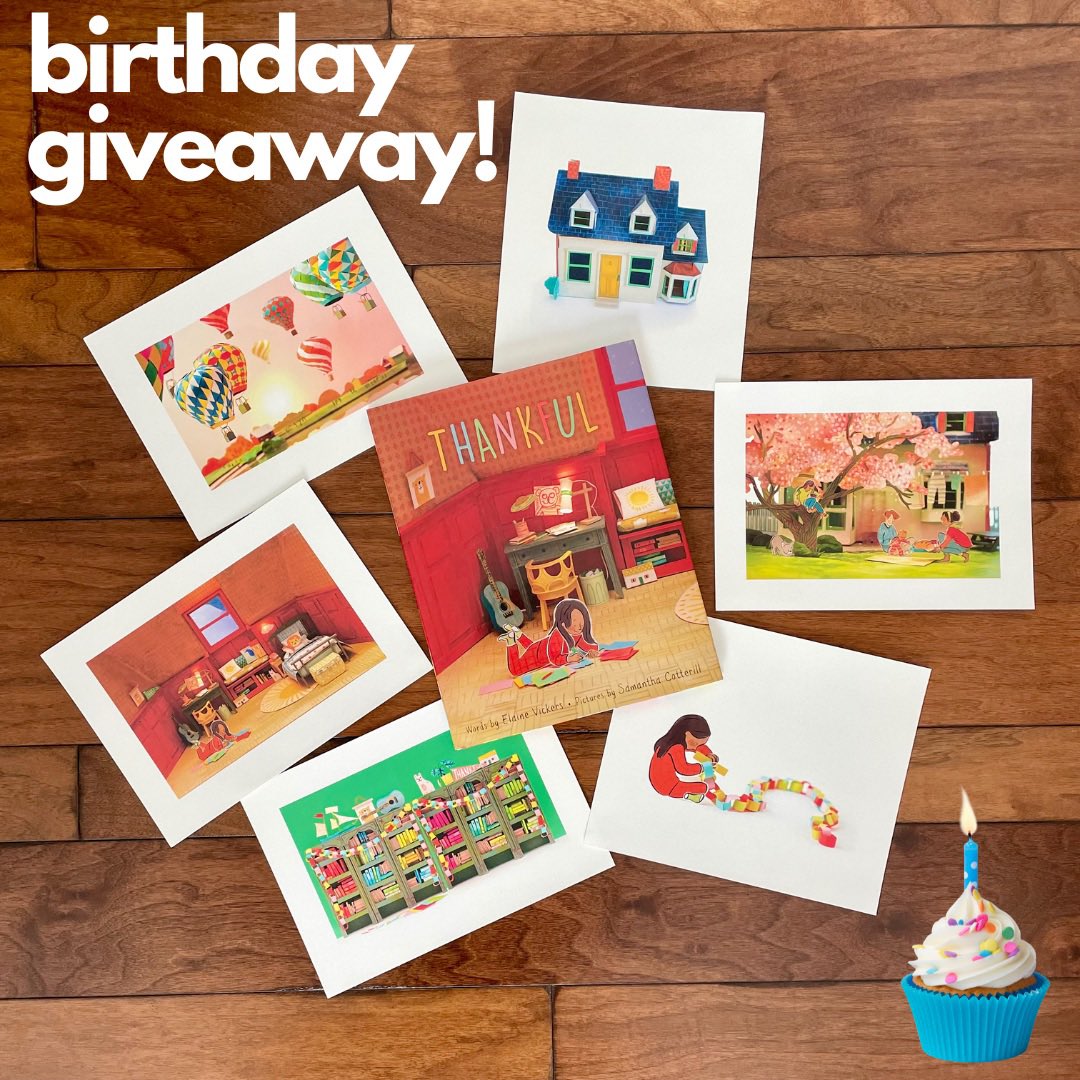 Celebrating my 1st picture book’s 1st birthday with a giveaway! RT/F for a chance to win a signed copy of #Thankful, plus your choice of art print from the book! Bonus entry: Tag somebody you’re thankful for below! 🎂📚🎈 Illustrations + prints by the amazing #SamanthaCotterill