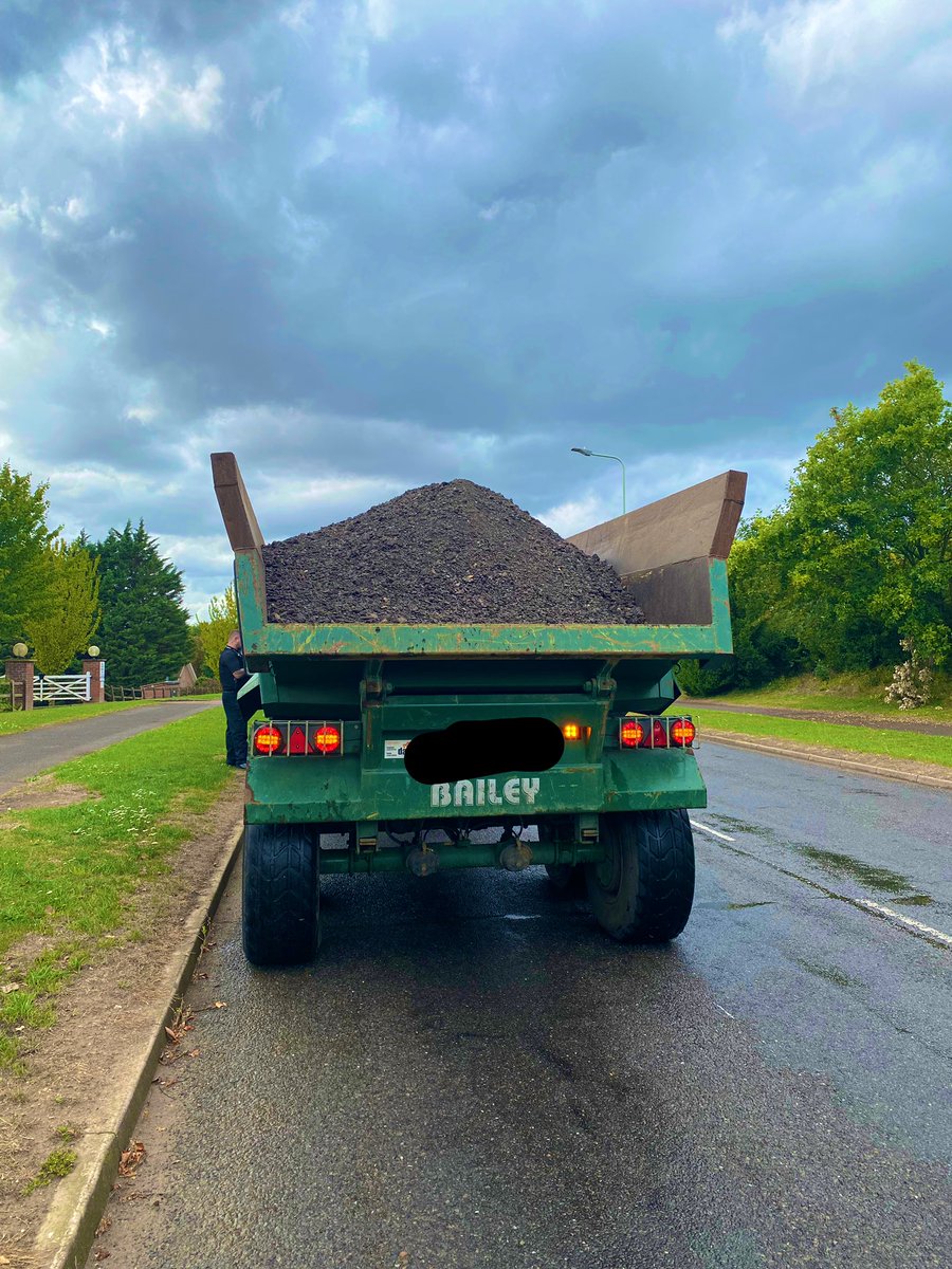 NSRAPT's tweet photo. This tractor and trailer was stopped travelling #A14 Bury St Edmunds due to its insecure load. Driver stated he’d never had a problem before… well now he has! Reported #TOR @tilly_trailer @MarieBiddulph1 #PC1809 #PC1815 https://t.co/bMquJ6l7QW