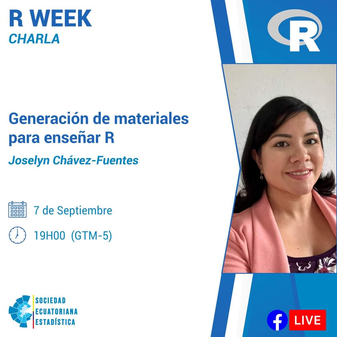 RLadiesGye's tweet photo. 🤩 Hoy inicia #RWeek

@josschavezf1 nos explicará una parte del potencial que tiene #RStats_ES para generar materiales para la docencia e investigación con #Xaringan #blogdown #bookdown 📚👩🏽‍🏫👩🏻‍💻

I ❤️ TEACH
I ❤️ R

Registros en: https://t.co/zKPgOmJg2w https://t.co/NjSl3gpPOk