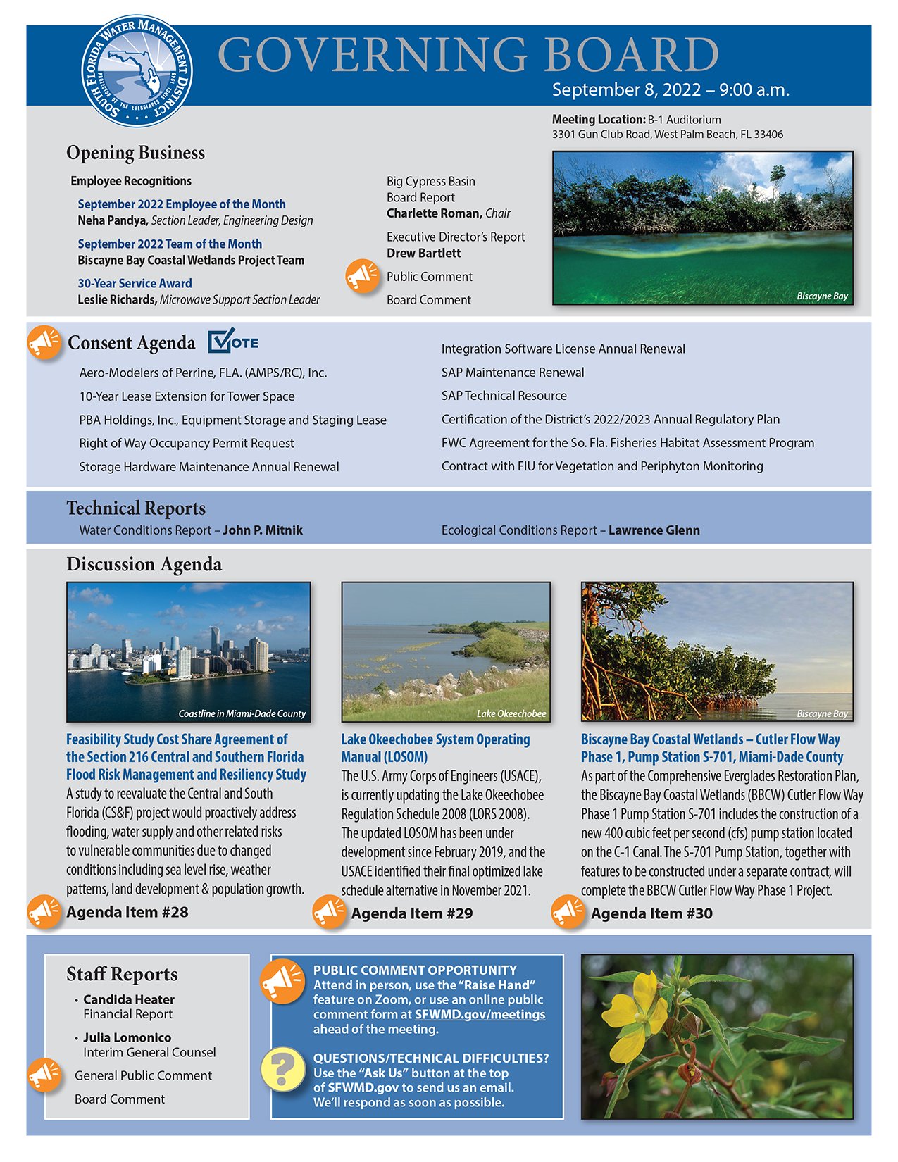 South Florida Water Management District on Twitter: "👀 Check out this  helpful one-pager for the September Governing Board Meeting. The meeting is  tomorrow, Thursday, September 8 at 9 a.m. Visit https://t.co/JCLj45SnG7 to