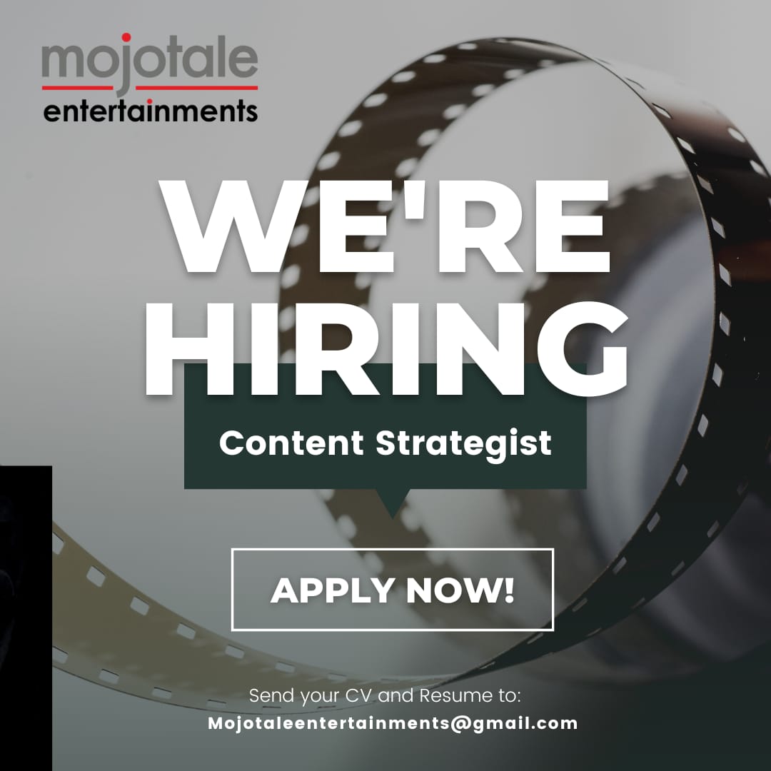 mojotale's tweet photo. Mojotale Entertainments is hiring Content Strategist. 
Interested candidates mail your resume to
Mojotaleentertainments@gmail.com.
.
#wearehiring #career #vacancy #positionopen #contentStrategist #hiringnow #mojotaleentertainments https://t.co/kD3pleP8cC