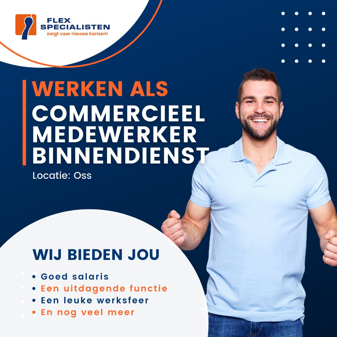 FLEXSPECIALIST's tweet photo. 𝗖𝗼𝗺𝗺𝗲𝗿𝗰𝗶𝗲𝗲𝗹 𝗠𝗲𝗱𝗲𝘄𝗲𝗿𝗸𝗲𝗿 𝗕𝗶𝗻𝗻𝗲𝗻𝗱𝗶𝗲𝗻𝘀𝘁
Onze afdeling Vers is op zoek naar een Commercieel Medewerker Binnendienst. 

Meer info: https://t.co/A42if0Gk8k

#flexspecialisten #vacature #vacatures #oss #uitzendbranche https://t.co/ajTzKRPYwG