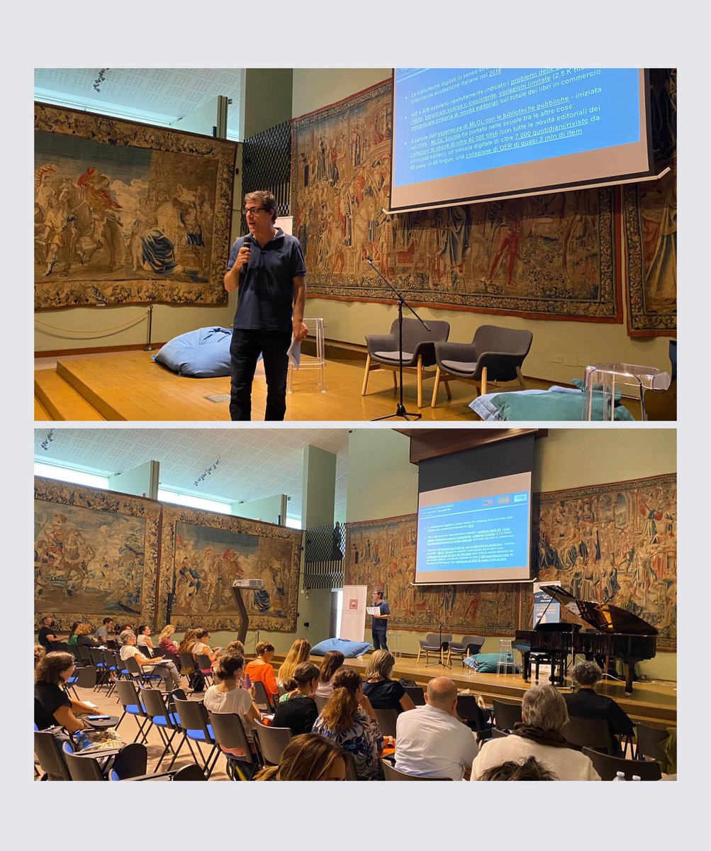 .<a href="/GiulioBlasi4/">Giulio Blasi</a> poco fa sul palco di FREE - LIBERI DI LEGGERE, a parlare di biblioteche scolastiche digitali e #MLOLscuola. Dalla Sala degli Arazzi del Collegio Alberoni di Piacenza, in una giornata “oltre i confini” organizzata da <a href="/bibloh_biblh1/">Biblóh!</a> 🥰