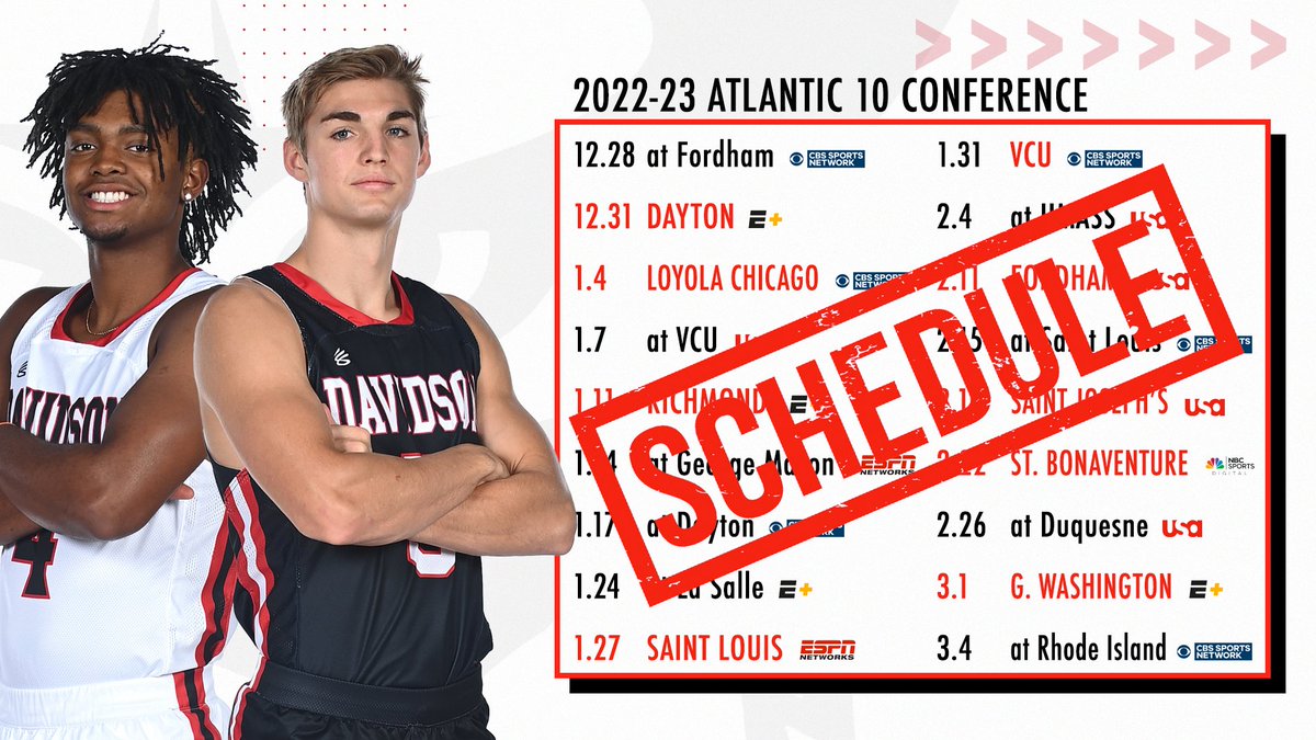 DavidsonMBB's tweet photo. π¨ π¦πππππ¨ππ π‘ππͺπ¦ π¨
@A10MBB Unveils 2022-23 Men's Basketball Slate
Story ‡οΈ
https://t.co/A5QHf6cdeN
Davidson's A-10 Schedule ‡οΈ
https://t.co/bjUPjgxRnD
#TCC #CatsAreWild https://t.co/P5N3hrlbmB
