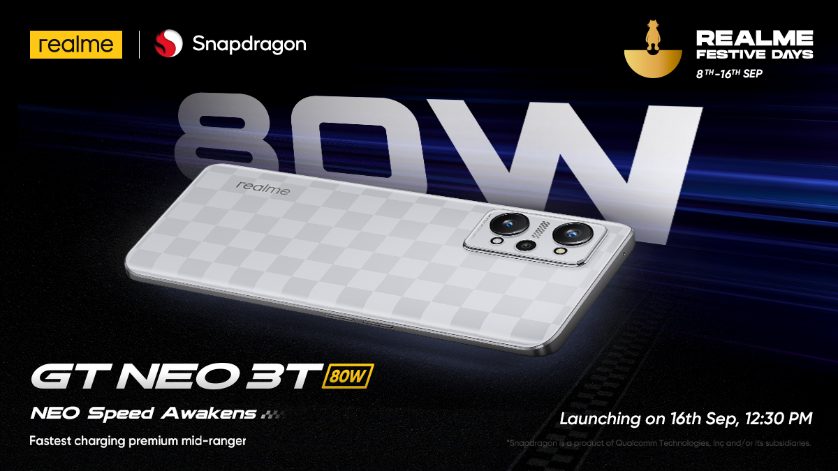 realmeIndia's tweet photo. Every detail is inspired by the iconic racing flag design which carries the spirit of racing and speed! 

Introducing #realmeGTNeo3T, your pathway to speed.

Launching on 16th September, 12:30 pm.

#NEOSpeedAwakens

Know more: https://t.co/k3ruJqn3BC https://t.co/3ev4CmWiYc