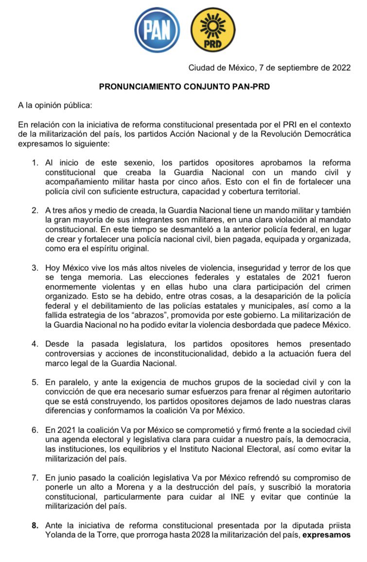 poloespejel's tweet photo. #AlMomento #SeQuiebra Dirigencias nacionales del #PAN y #PRD suspenden temporalmente coalición legislativa y electoral con #PRI por apoyar reforma  constitucional que prolonga militarización en en país. https://t.co/18VIyTNZYc