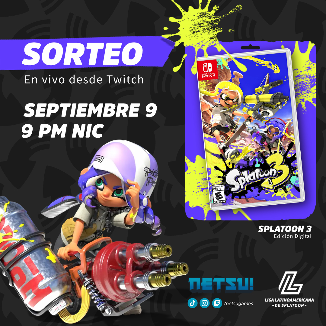 LATAMSplatoon's tweet photo. Saludos Splatville. Estamos a 2 días de revelar al ganador. Te invitamos a unirte este viernes a las 9 PM hora Centroamerica desde el canal de Twitch de @netsuli93 para conocer al ganador del sorteo. Mucha suerte a todos los participantes. #splatoon3 https://t.co/2bzjpfmfzf