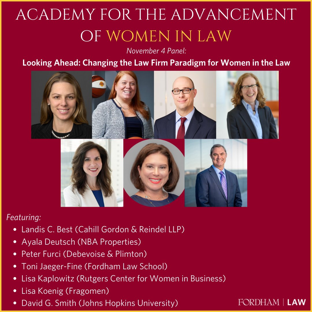FordhamLawINTL's tweet photo. Online Nov 4, the panel  "Looking Ahead: Changing the Law Firm Paradigm for Women in the Law" will discuss actionable strategies for expanding women’s leadership roles in firms &amp; other orgs. 
#CLE available.
Register: https://t.co/7VKxsZsX8o 
#WomenInLaw #WomensLeadership https://t.co/qXvITEj4uY