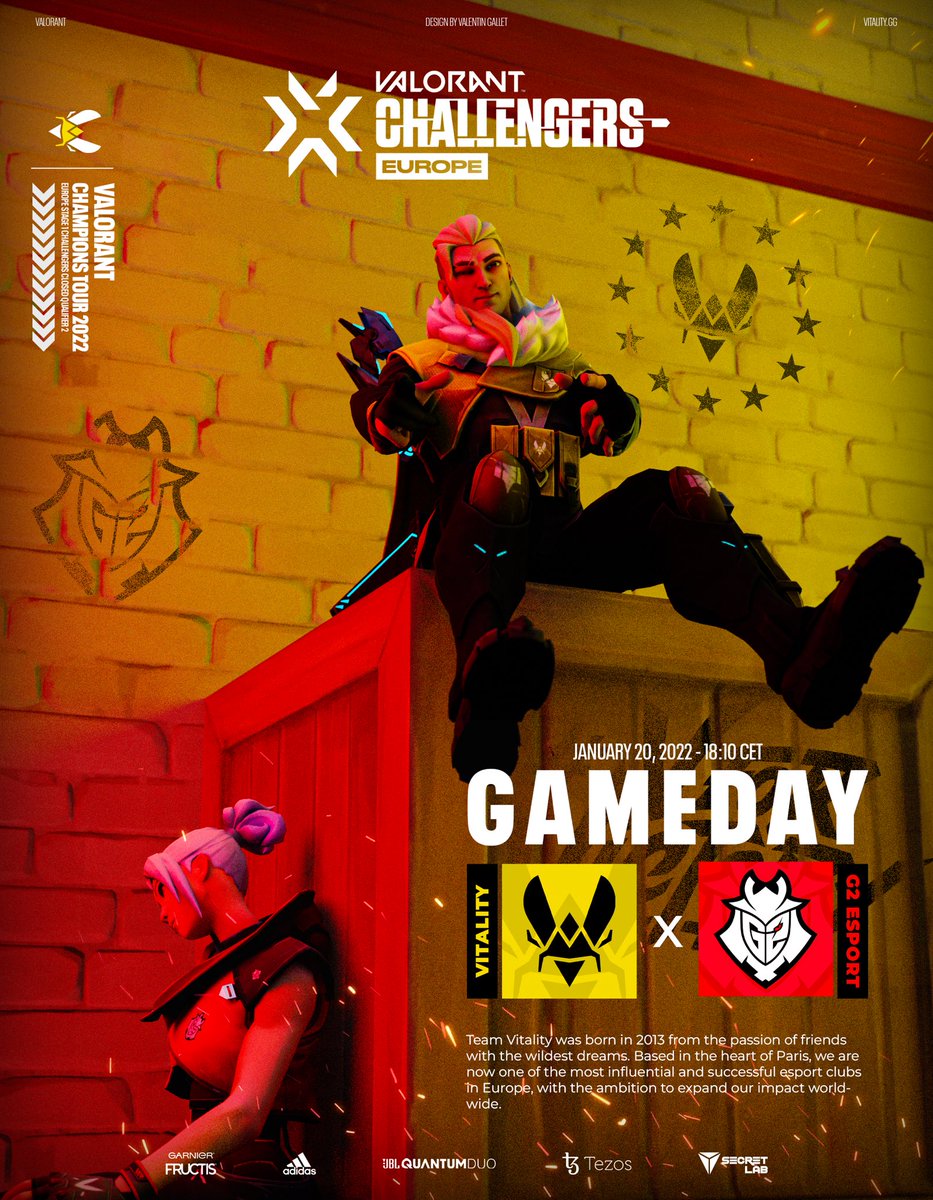 // Valorant Graphic proposal for <a href="/TeamVitality/">Team Vitality 🐝</a> 

GAMEDAY VS <a href="/G2esports/">G2 Esports</a> 

Don't forget to support !❤️♻️