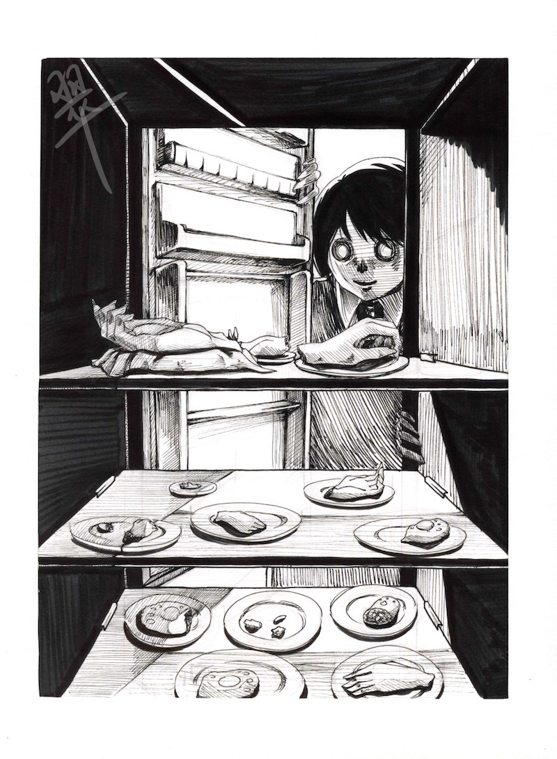 Esotericat_mx's tweet photo. ¡Hora de desayunar!
¿Saben? Una de las cosas más terroríficas es no encontrar algo que comer en el refrigerador.
#terrorconhumor #manga #historiadeterror #horrorstory #horror #terror #creepy #FelizMiercolesATodos

Ilustración interior de GOTH, novela de Otsuichi. https://t.co/jsrZ1pYNkw