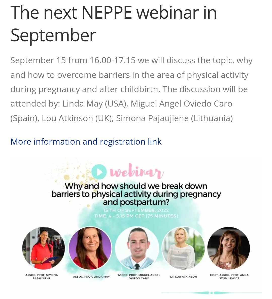 Free webinar on Why and how should we break down barriers to physical activity during pregnancy and postpartum?

neppe.awfis.net/en/kolejny-web…
<a href="/AWFiSGda/">Akademia Wychowania Fizycznego i Sportu w Gdańsku</a> <a href="/GrupoCTS948/">Actividad física, salud y deporte (CTS 948)</a> <a href="/PregnancyActive/">ActivePregnancyFoundation</a>