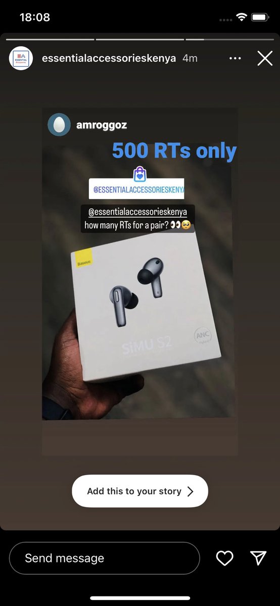 Wadau naomba 500 RTs my good pals at <a href="/Essentiall_Ke/">Essential Accessories Kenya</a> wanipee this pair of Baseus SiMU S2 buds with Active Noise Cancellation 🥺

Piga RT haraka upesi 🙏🏾