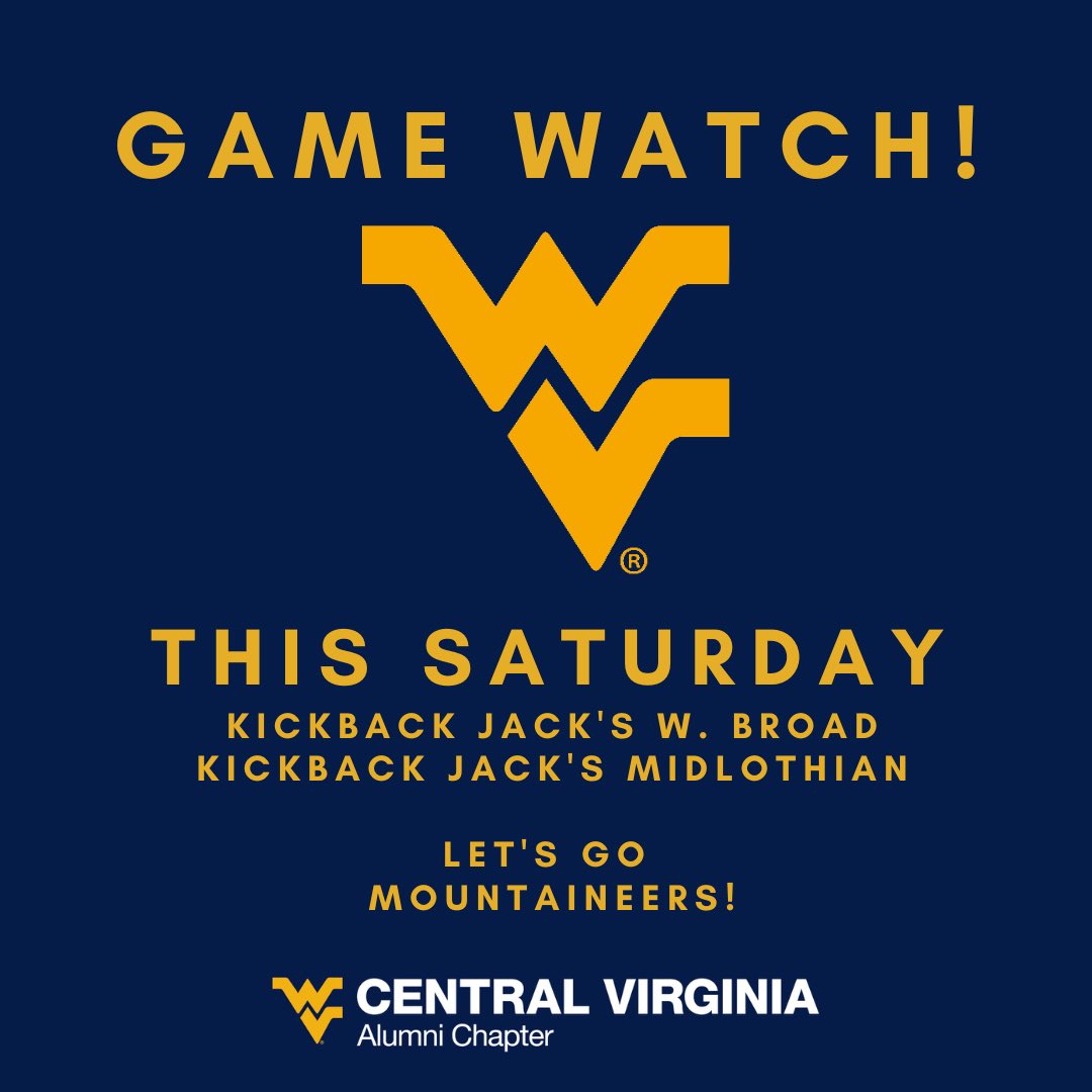 CVCWVUAA's tweet photo. Hey Richmond Mountaineers! Join us this Saturday for a game watch for the #WVU vs. Kansas game! Let’s go! https://t.co/qgVV8glHmh
