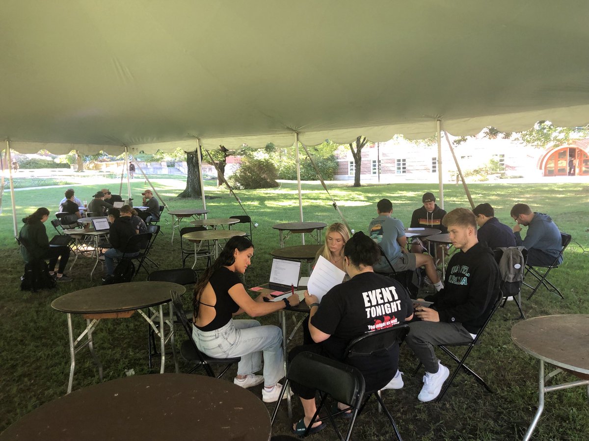 Awesome outdoor, under the big top discussion today in EREC 627! Thank you ⁦<a href="/UofNH/">University of New Hampshire</a>⁩ for keeping these tents up