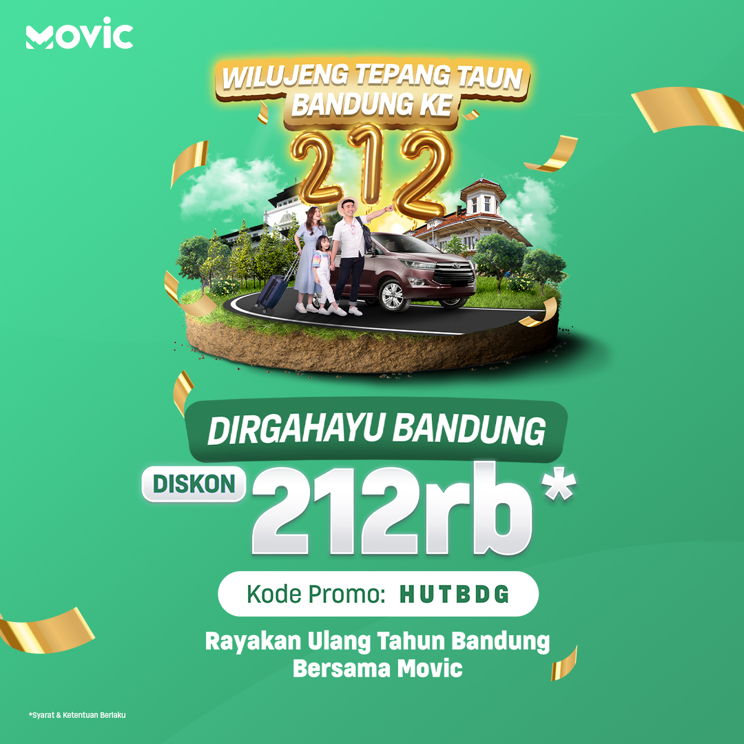 movic_id's tweet photo. WILUJENG TEPANG TAUN BANDUNG ke 212!

Yuk jalan-jalan dan rayakan ultah Bandung bareng Movic! 
Ada potoongan sebesar 212rb dengan kode promo HUTBDG.

Download aplikasinya sekarang dan nikmati Bandung bersama Movic!

#movic #sewamobilbandung #sewamobil https://t.co/zaCOBsQBHa