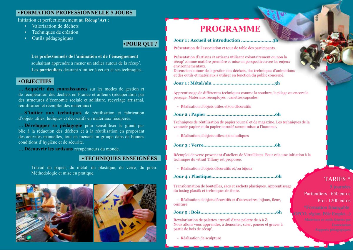 CieDebrouille's tweet photo. Notre formation de 5 jours reviens au mois de décembre ! 😊 Du lundi 5 décembre au vendredi 9 décembre 2022 nous animerons une formation dans nos locaux sur l'art de la récup.
#récup #art #recyclage #upcycling #artisanat #environnement #formationpro https://t.co/LyfZKtPW2f