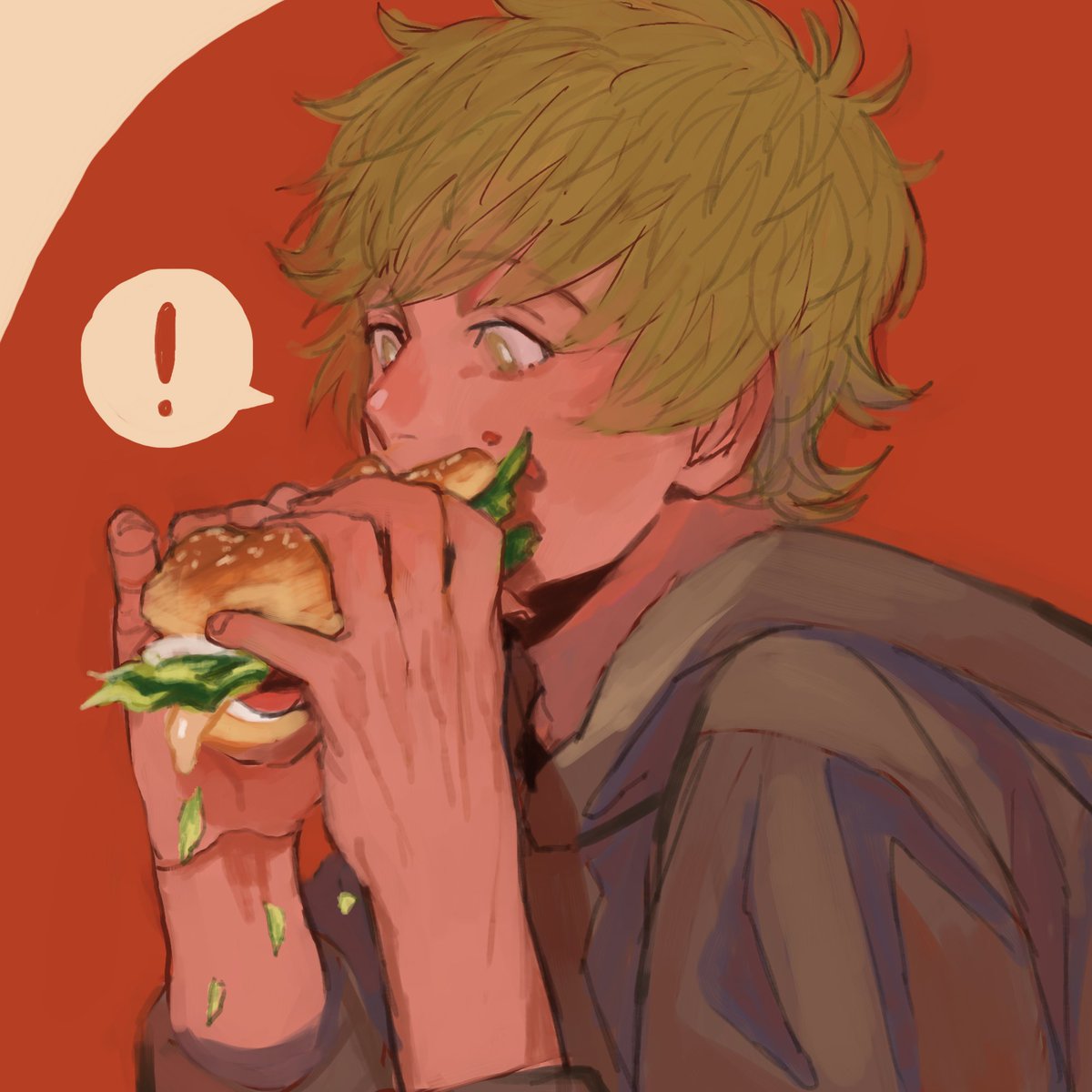 1boy food eating male focus solo ! burger  illustration images