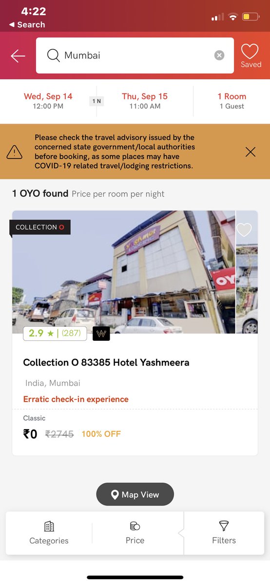 Don’t fall for the “claim your free stay” with referrals by <a href="/oyorooms/">OYO</a> they are giving only one sub par option in Mumbai of a hotel that is located in  Navi Mumbai, not even Mumbai. And it clearly states “erratic checking experience” really disappointed.