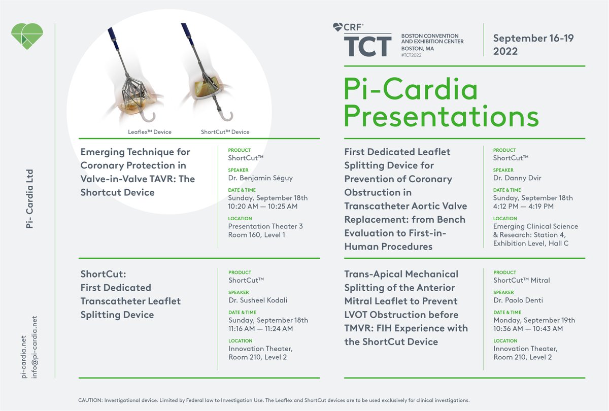 Make sure to check out Pi-Cardia presentations at #TCT2022!
.
.
.
#PiCardia #Leaflex #ShortCut #ShortCutMitral