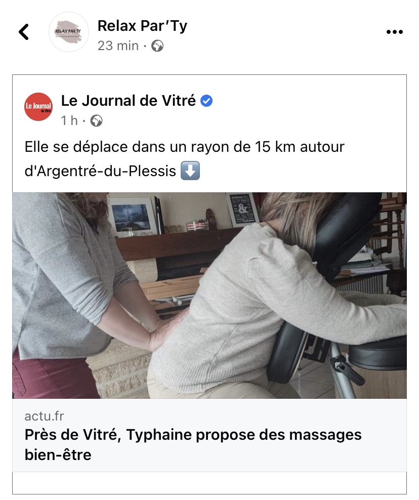 Relax_Par_Ty's tweet photo. Lancement le 12 Septembre !
 Merci @JdeVitre pour l’article 
#massageàdomicile #Vitré #Argentréduplessis https://t.co/gCRwH5rvFx