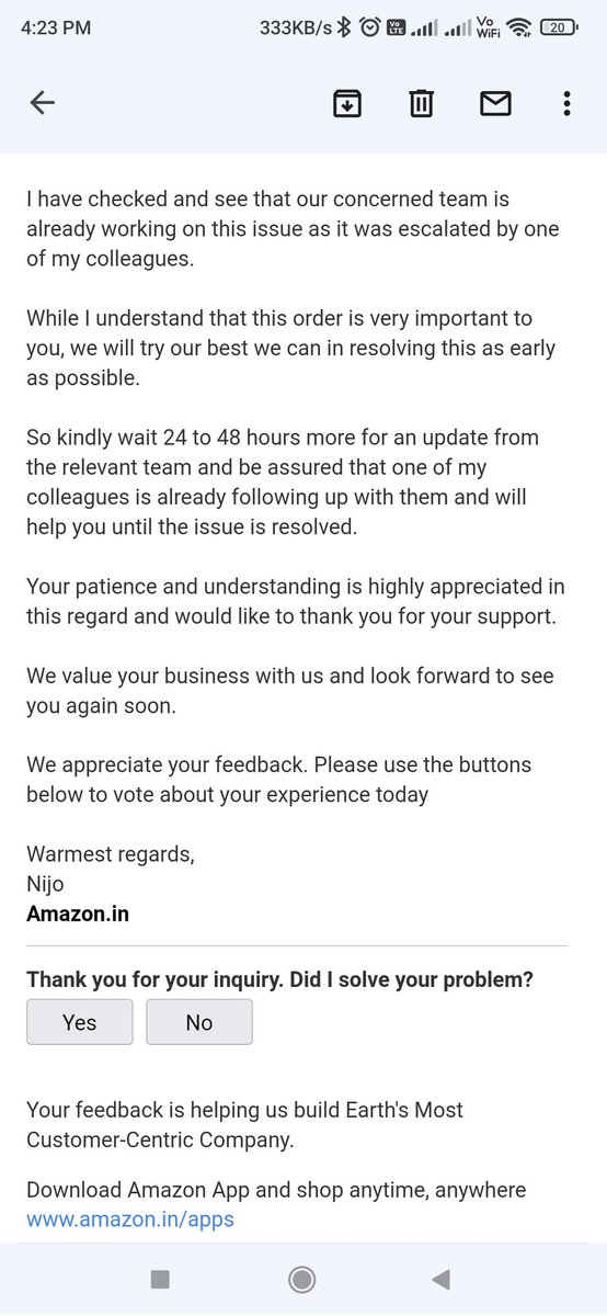 legendakash's tweet image. @amazonIN These are reply which I have got from the social media team from 24th August. They have replied that our team is busy in the next upcoming sale. #Vocal4Local they have created a monopoly in the market. #avoidamazon #fraud #Cheater