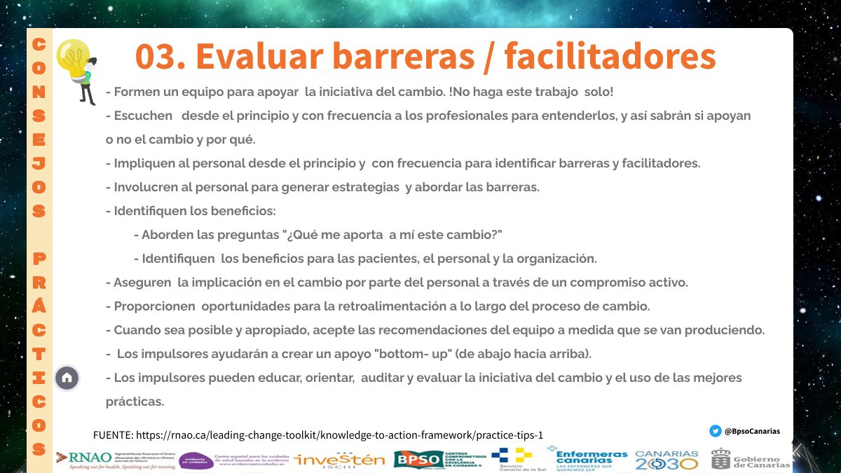 💡¿Han evaluado las barreras que pueden estar presentes o aparecer  durante la implantación?  ¿Y los facilitadores que les ayudarán en el camino ? 
👇
