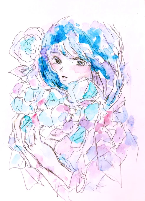 「水色花」#イラスト #透明水彩 #絵描きさんと繋がりたい #art #illustration #watercolour 