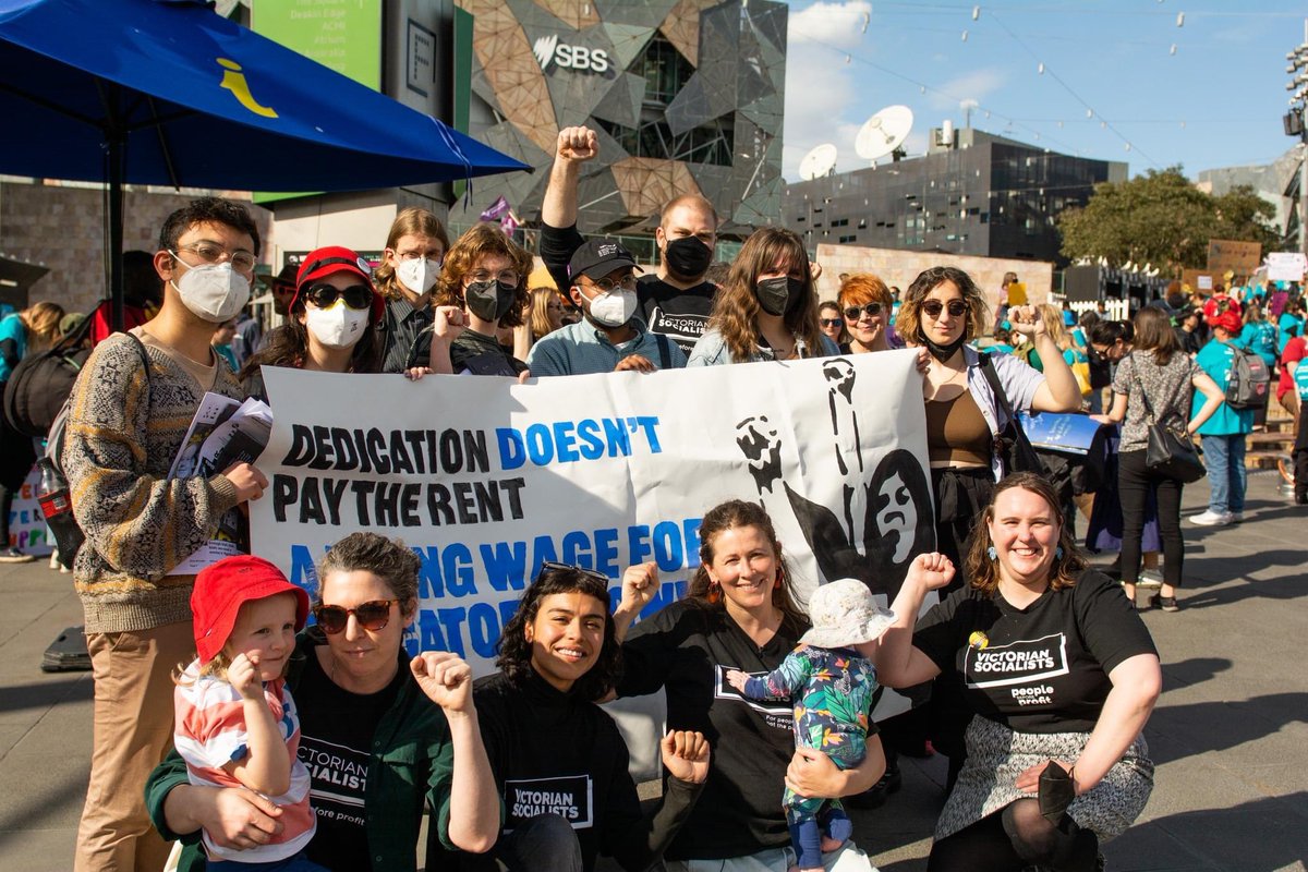 VicSoc4Preston's tweet photo. Great to join the @vic_socialists contingent to today's childcare shutdown rally, standing in solidarity with educators fighting for decent pay, staffing and conditions. https://t.co/YPHdc3vWui