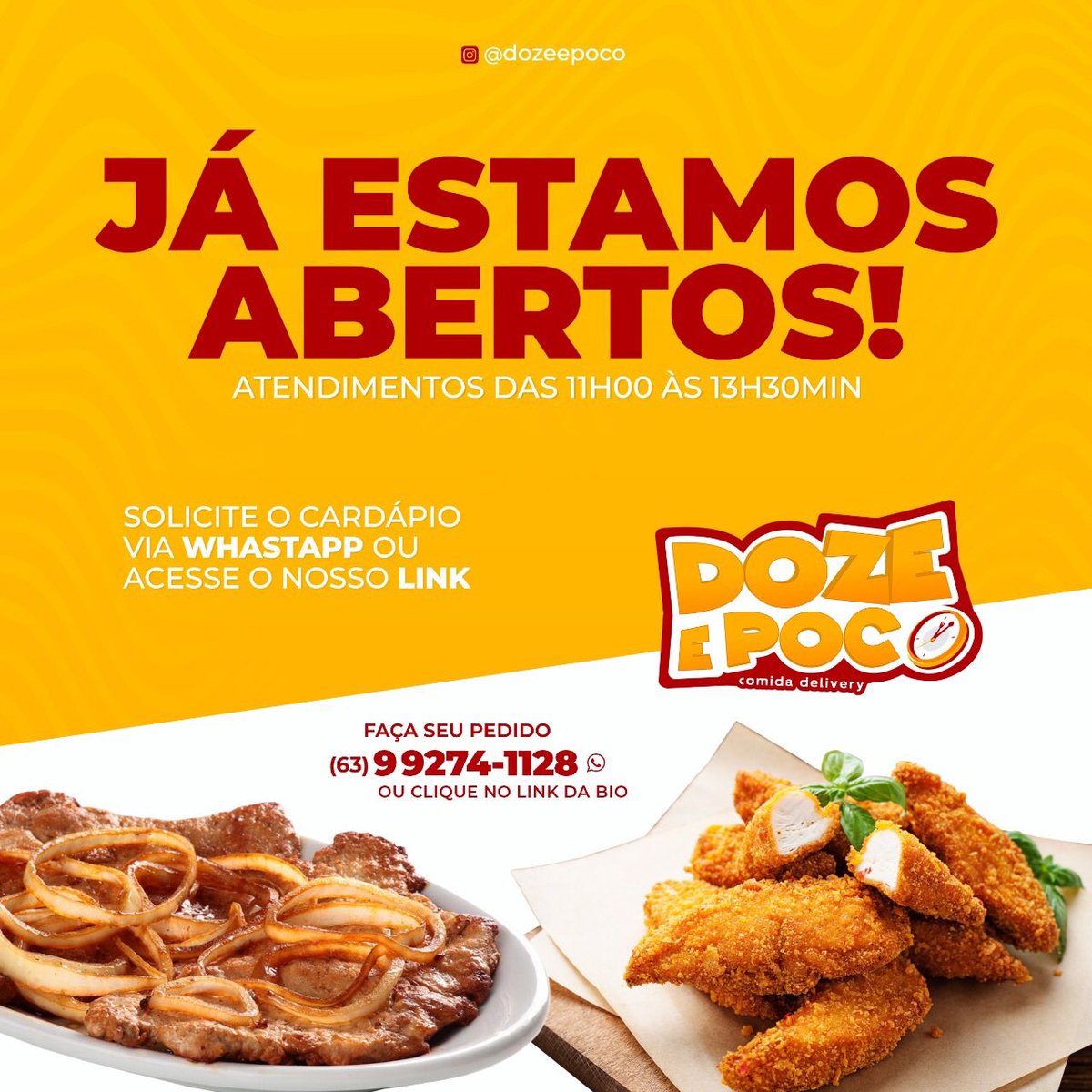 dozeepoco's tweet photo. Faça agora mesmo o seu pedido e receba mais cedo! Entregas a partir das 11:00 horas 😋🛵
O sabor que você já conhece agora tem nome! 💛❤️
#comidadelivery #palmas #palmastocantins #tocantins #pmw https://t.co/xWCjvfeybS