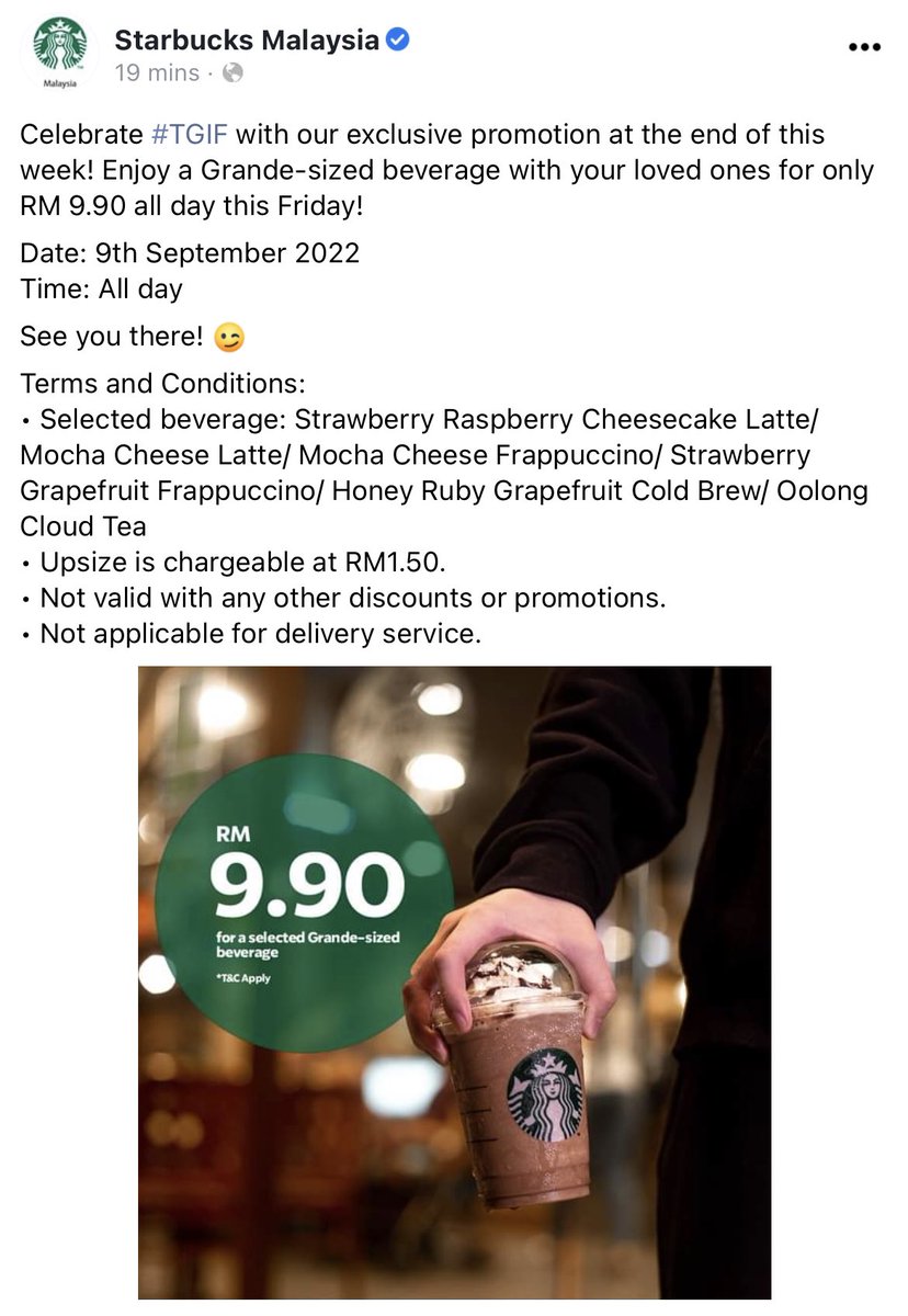 myjoe_'s tweet photo. Jumaat ni Starbucks buat offer RM9.90 je weh!! https://t.co/0CXNCjeRSD