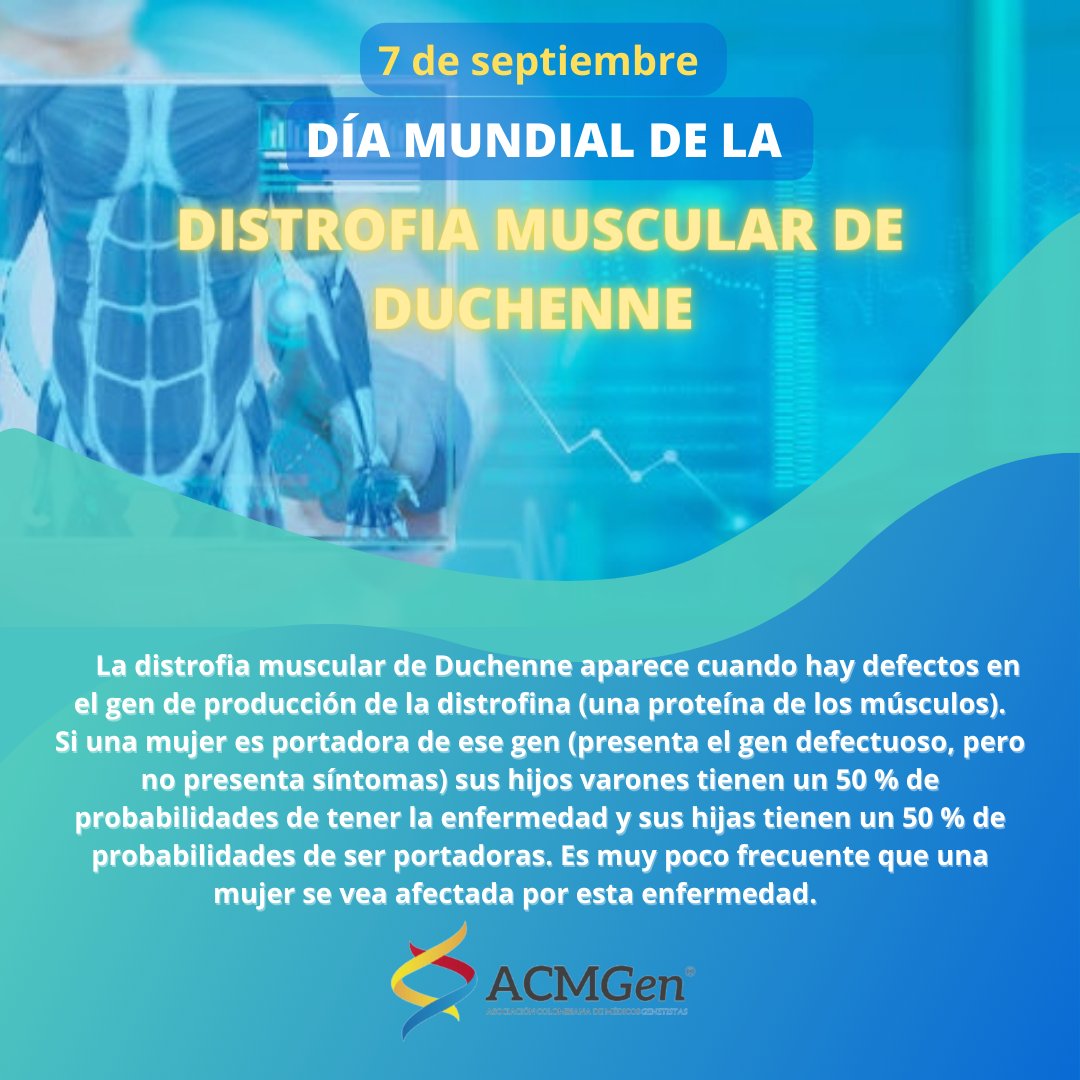 Hoy 7 de septiembre, la ACMGen se une a la conmemoración del día mundial de la distrofia muscular de Duchenne.

#ACMGenColombia 
#distrofiamusculardeduchenne
#distrofiamuscular
#duchenne