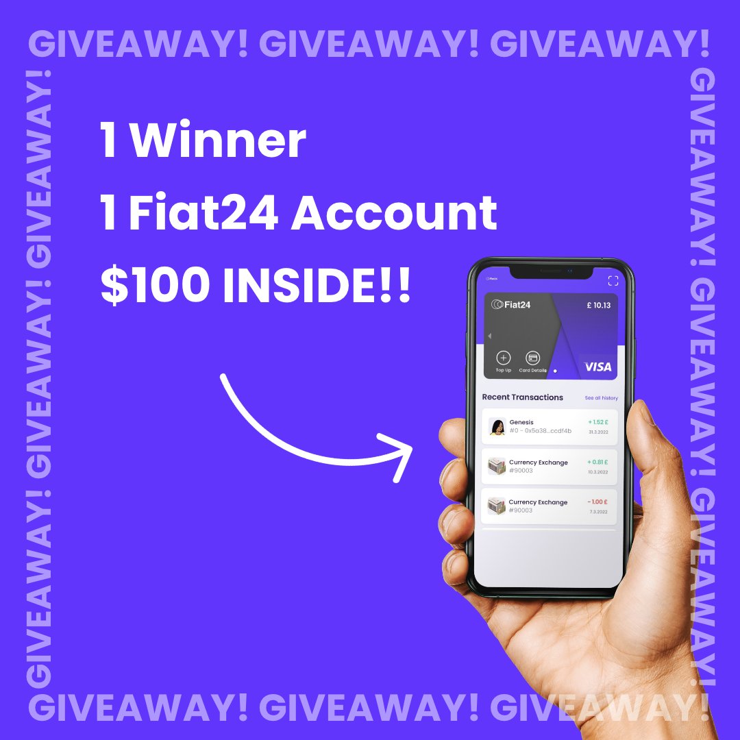 🎉#NFTGiveaway🎉

Prize:
🎟 1 x Fiat24 #NFT with $100 🎟️

To enter:
1⃣ Follow: <a href="/Fiat24Account/">Fiat24</a> 
2⃣ Like &amp; RT 
3⃣ Tag 1 Friend

Ends in 7 Days⌛️ 

#NFTs #NFTCommunity #DApp #NFTdrop #ad #giveaway #DeFi #fiat24