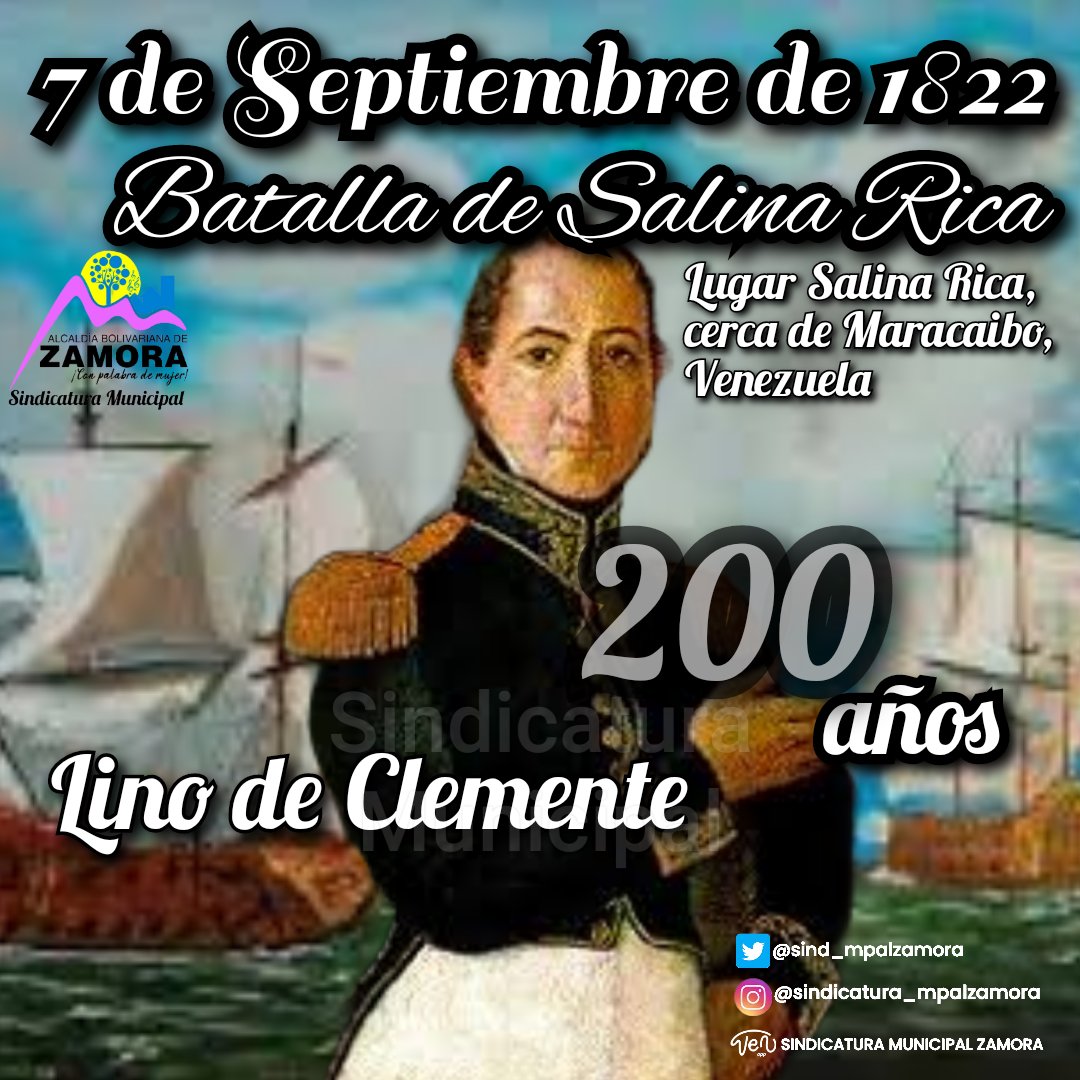 EFEMERIDES #7Sep-1822. Hace 200 años de La Batalla de Salina Rica,fue un enfrentamiento militar en el contexto de la Guerra de Independencia de Venezuela. 
@NicolasMaduro @Soykarinacarpio @cheanahis 
#LaPatriaEnDesarrollo
#RefuerzaTuVacuna