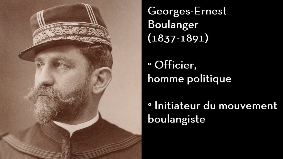 FreqHistoire's tweet photo. Georges-Ernest Boulanger, général républicain appuyé par les milieux radicaux, est nommé ministre de la Guerre en 1886. Séduisant les foules par ses discours belliqueux, appelant à « la Revanche » (contre l'Allemagne), il est rapidement démis. Il se lance alors en politique. https://t.co/740vtHouLq