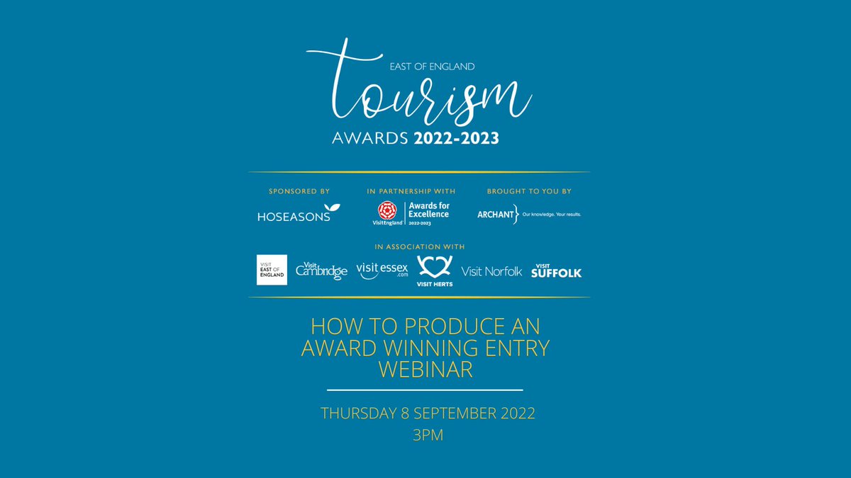 Looking forward to taking part in tomorrow's East of England Tourism Awards webinar. Hope you can join in the conversation. bit.ly/3RF1iia @Archant @Hoseasons @East_of_England @visitcambridge @VisitNorwich @VisitEssex @suffolk_tourism @visitheart #EofETourismAwards