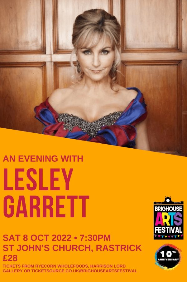 Join <a href="/garrettsgossip/">Lesley Garrett CBE</a> #LesleyGarrett on Saturday 8th October in #Brighouse!

Limited Tickets: ticketsource.co.uk/booking/t-avqx…